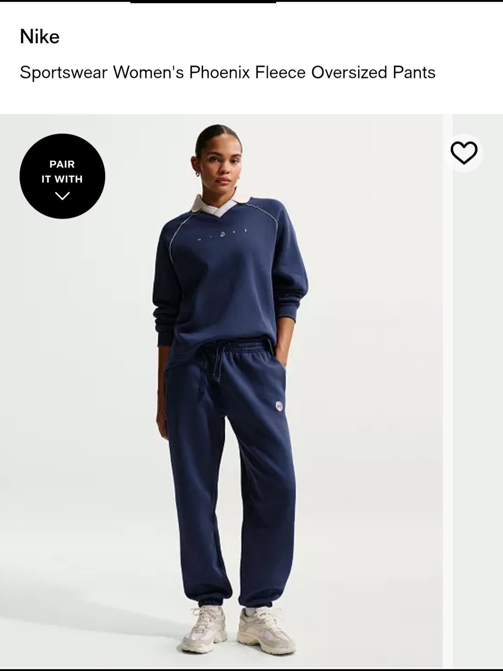 SET Of 2 - Nike Navy Phoenix Fleece Oversized Track Pant and Polo Top. SIZE- L
